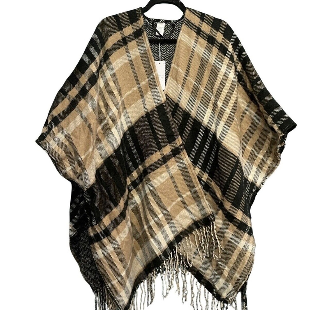 NWT Women's LIZ CLAIBORNE Plaid O/S SHAWL - REVERSIBLE